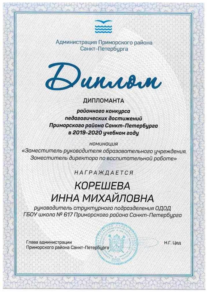 2019-2020 Корешева И.М. (дипломант)